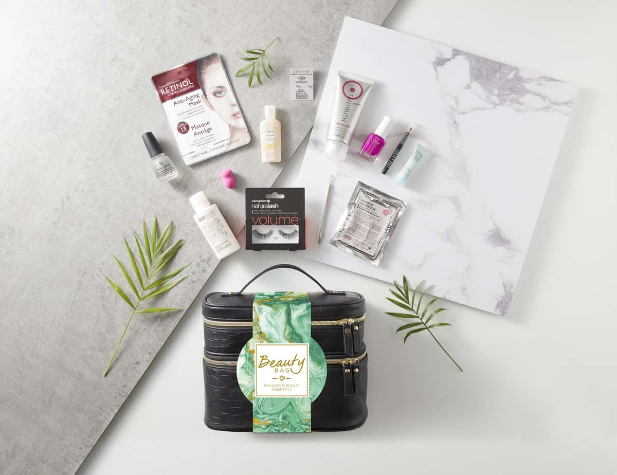 Salon Services Beauty bag group shot portrait with leaves