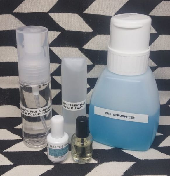 Product decanted into smaller bottles and labelled