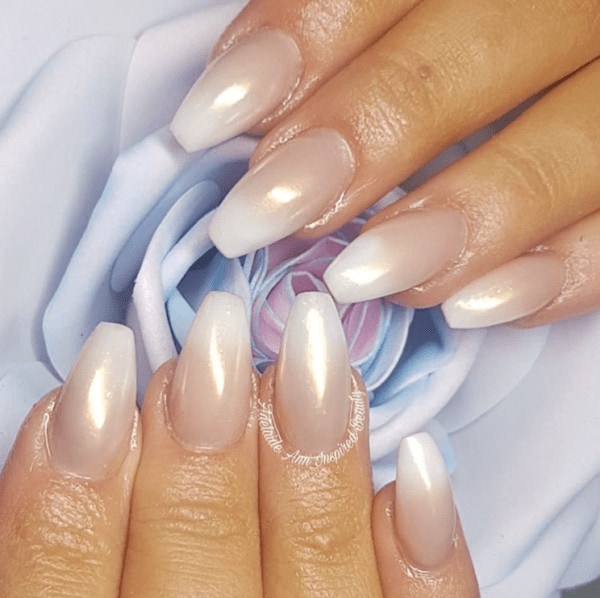 Rachel Wood completes this looks with a pearlescent shine