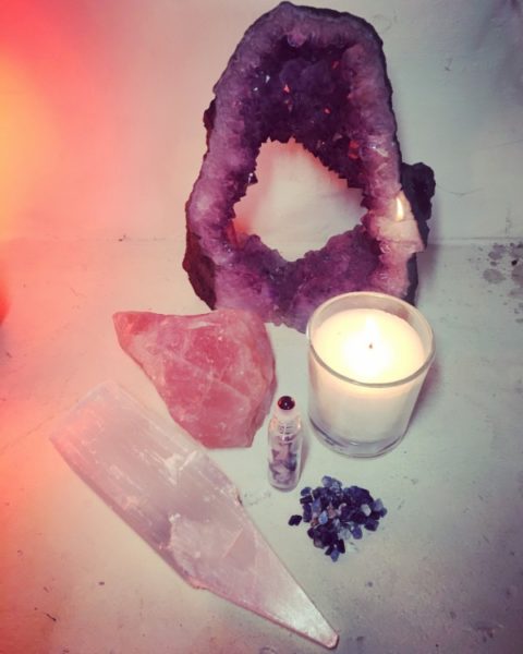 crystals with candle