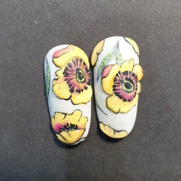 Step 5: Using Creative Play gel polish, create 3D effects. Flash cure each petal, then cure fully. Add as many layers as desired.