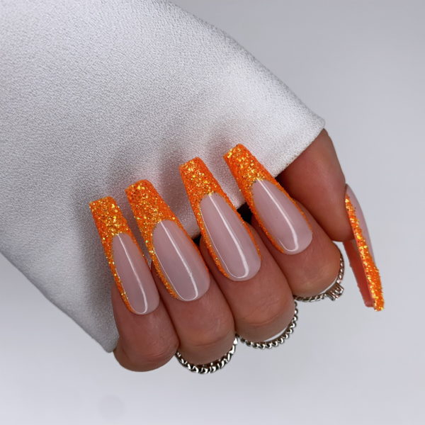 kimberley sargent orange glitter french tips