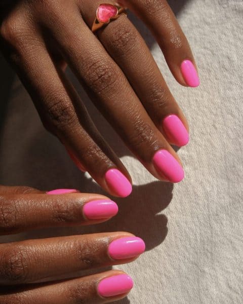 The GelBottle Inc ambassador, @imarninails, uses the brand's Miami shade for this classic Barbiecore nail look.