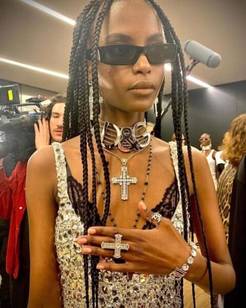 Nails for the Dolce & Gabbana x Kim Kardashian show, led by Elena Stepaniuk using Manucurist. Courtesy of @laura_gargioni