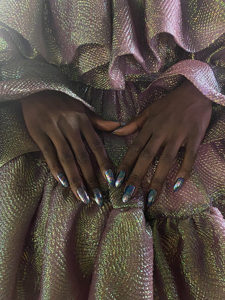 Edward Crutchley nails using Artistic Nail Design, headed by Marie-Louise Coster.