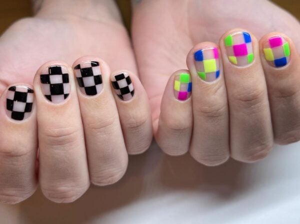 @nail_stoned serves up a classic and colourful twist on checkerboard nails. 