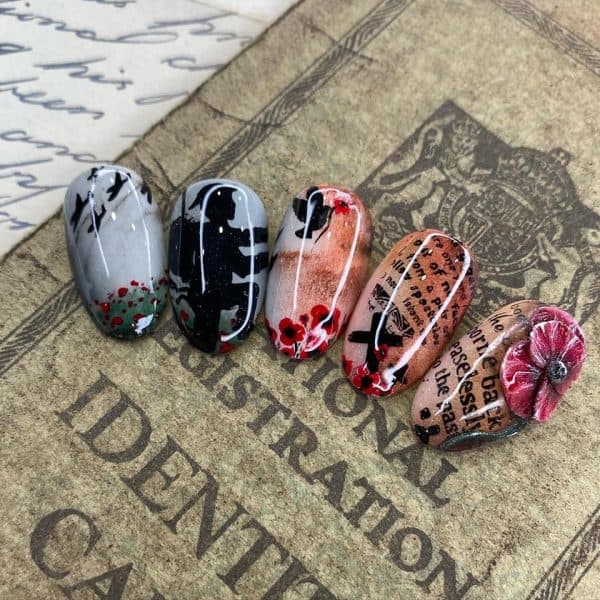 Cassie Pattrick-OHara. The background is paperwork that belonged to Cassie's husband’s father, who served  in World War 2.