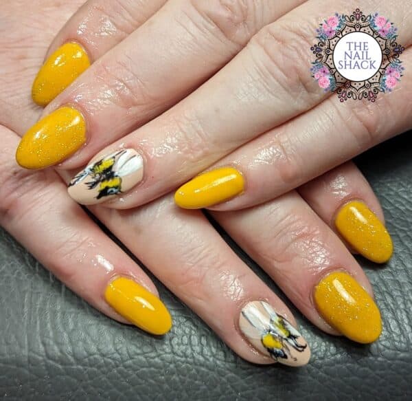 Jaque Shackleton-Ineson - "Nature-themed nails, as everyone loves bees and yellow makes us smile - and we all need some of that this year"