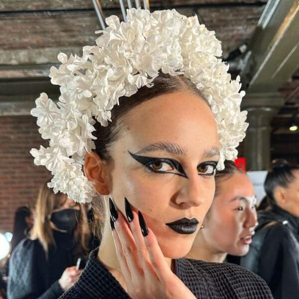 At the gothic Rodarte show, models sported glossy black stiletto nails, with some dipped in metallic hues. The styles were created by team Morgan Taylor Nail Lacquer. Image: @stephsaltzman