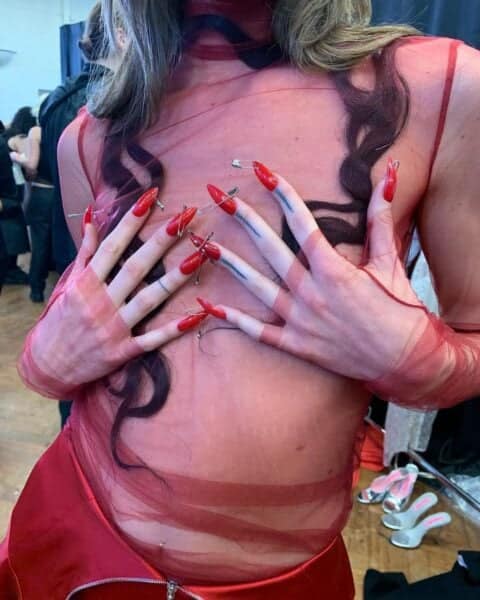 Nails for Dilara Findikoglu, led by Liia Zotova. Image: @the.fingersofgod