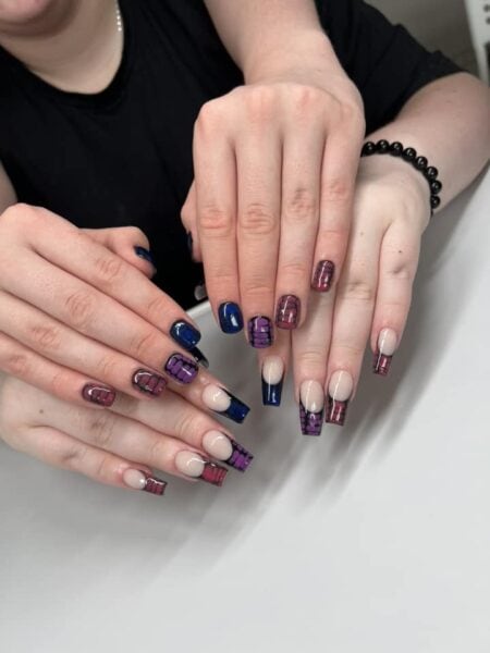 NudeyNails - "My clients' matching sets, designed to mirror the colours of the bisexual flag."