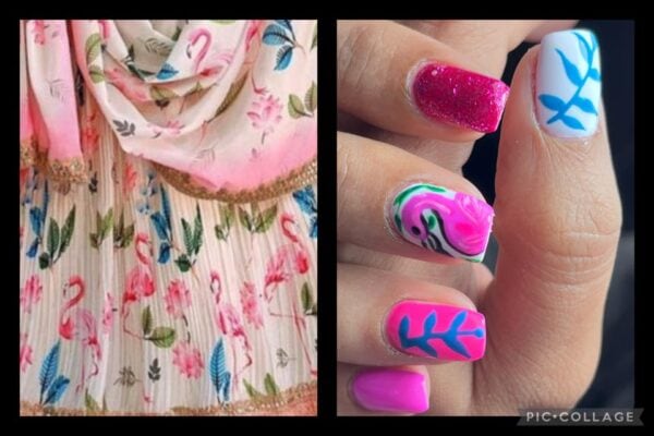 Hannah Edwards' sari-inspired nails.