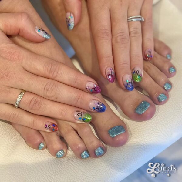 Lannails - Nails & Beauty by Leanne - "A pedi to match this client's festive mani, which we designed to match her Kurt Geiger handbag."