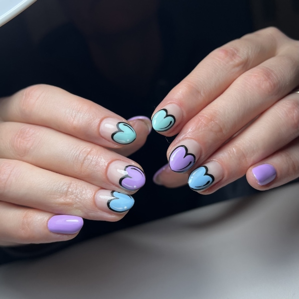 Kim Hearn Nails Purple And Blue Heart Tips