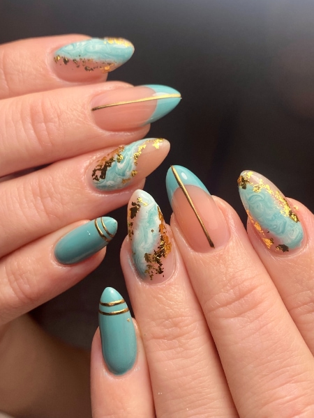 Rosie Leek Of Nice Girl Nails blue Marble Foil And French Nails