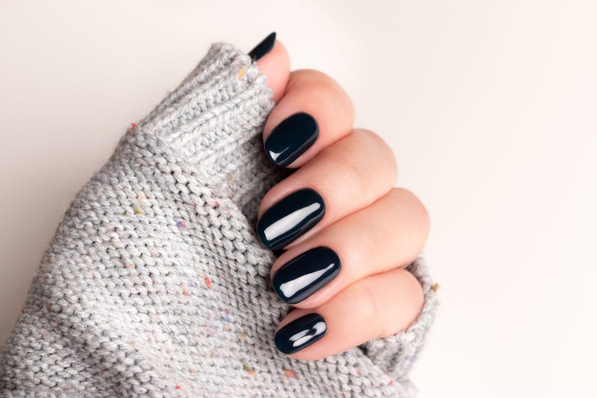 Gel nail enhancements dark winter sweater